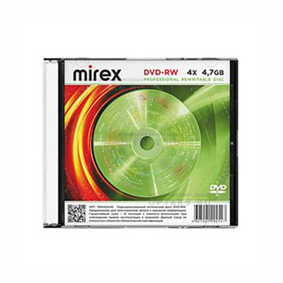 Диск MIREX DVD-RW 4X 4,7GB Slim case (1/50)
