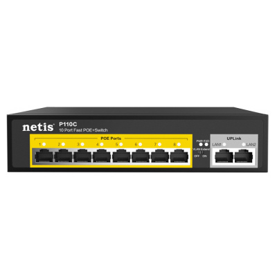 Коммутатор NETIS P110С 10x100Mb 8PoE+ 60W неуправляемый, функция PoE Watchdog (PoE авто перезагрузка) (1/20)