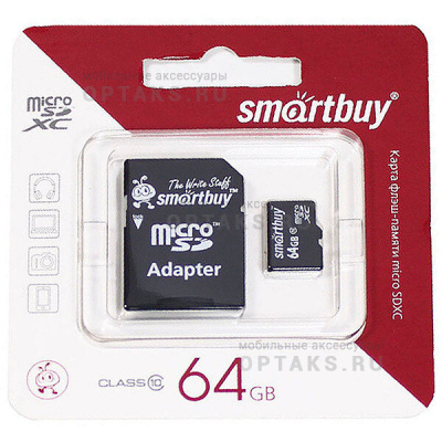 Карта памяти MicroSD 64 Гб Smartbuy Сlass 10 Pro UHS-I U3 (70/90 Mb/s) + SD адаптер