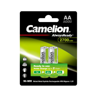 Аккумуляторная батарейка Camelion Always Ready AA-2700mAh Ni-Mh BL-2 (NH-AA2700BP2,1.2В)
