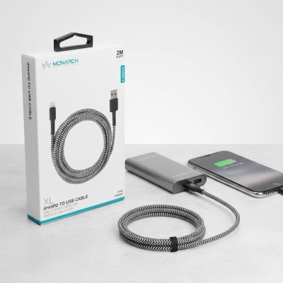 Кабель USB to Lightning плетеный Monarch Z-Series 2м, серый